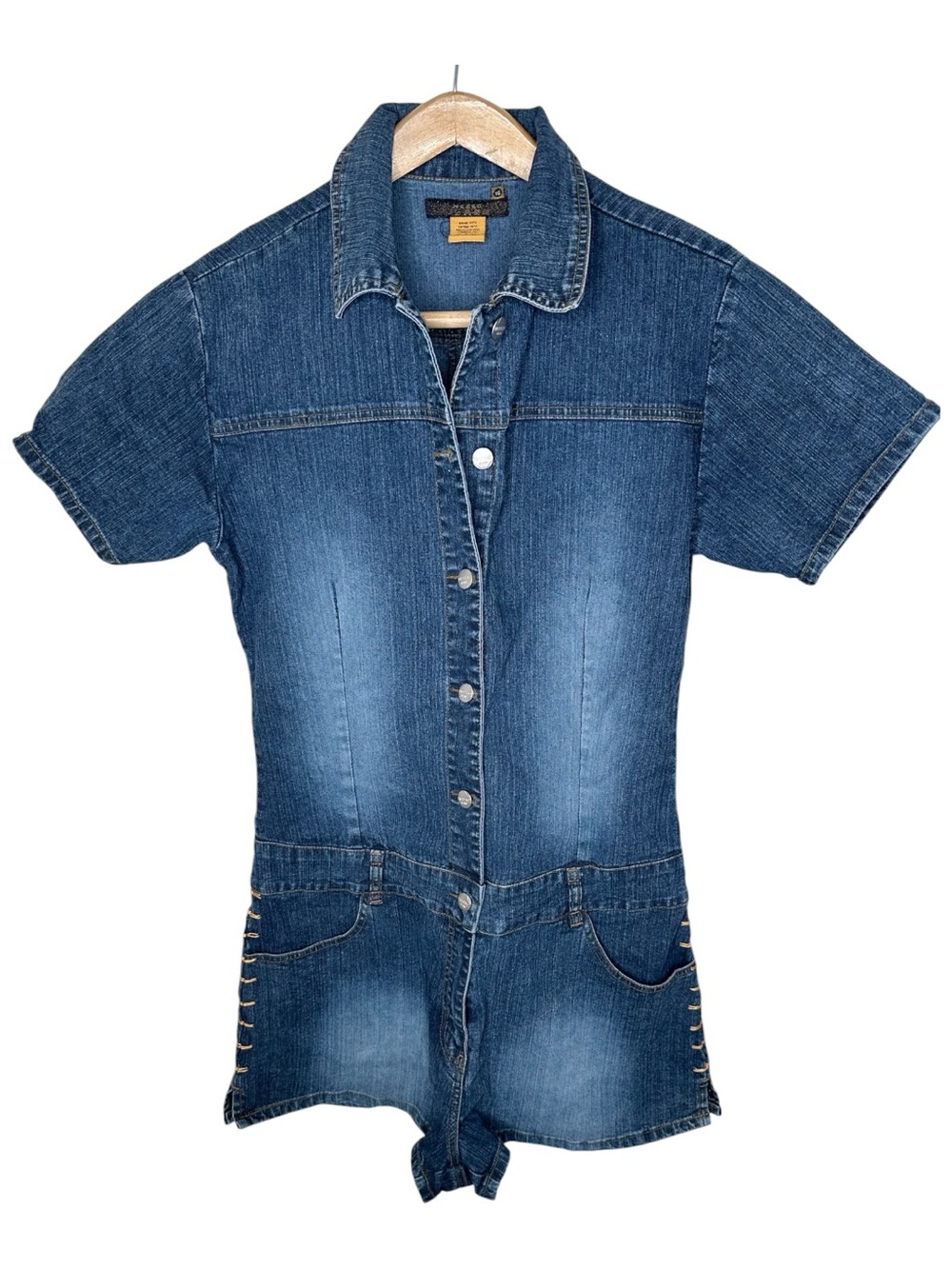 Neeso Denim Romper Shorts Size 16 Button Down Low Rise Western Coachella Baddie